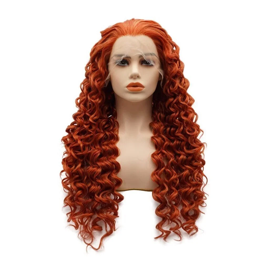 Synthetic Lace Front Wig Curly Long 26inch Red and Blonde Mix